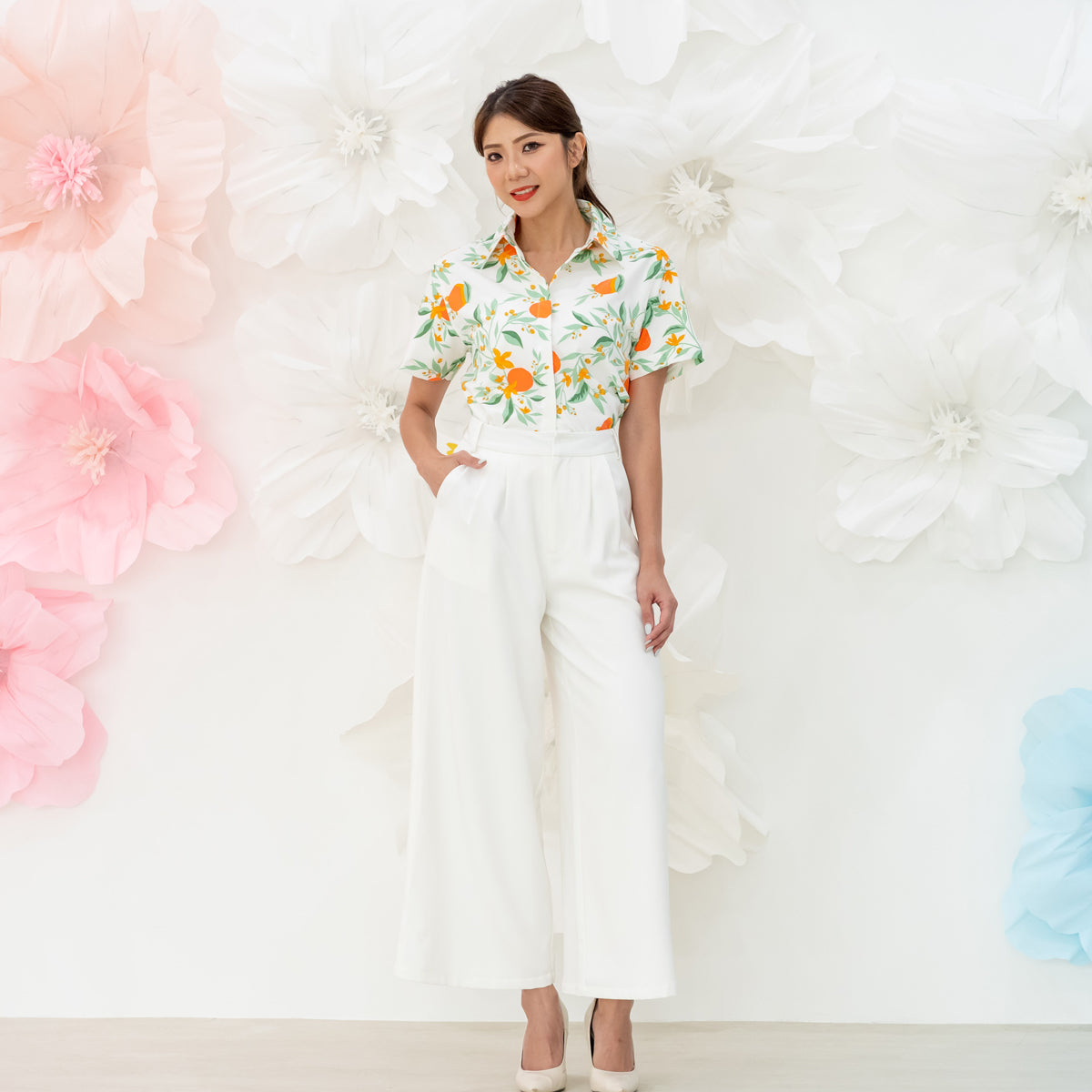 Mandarin Orange Series - Ladies Shirt in White by Le Petit Society — image 7