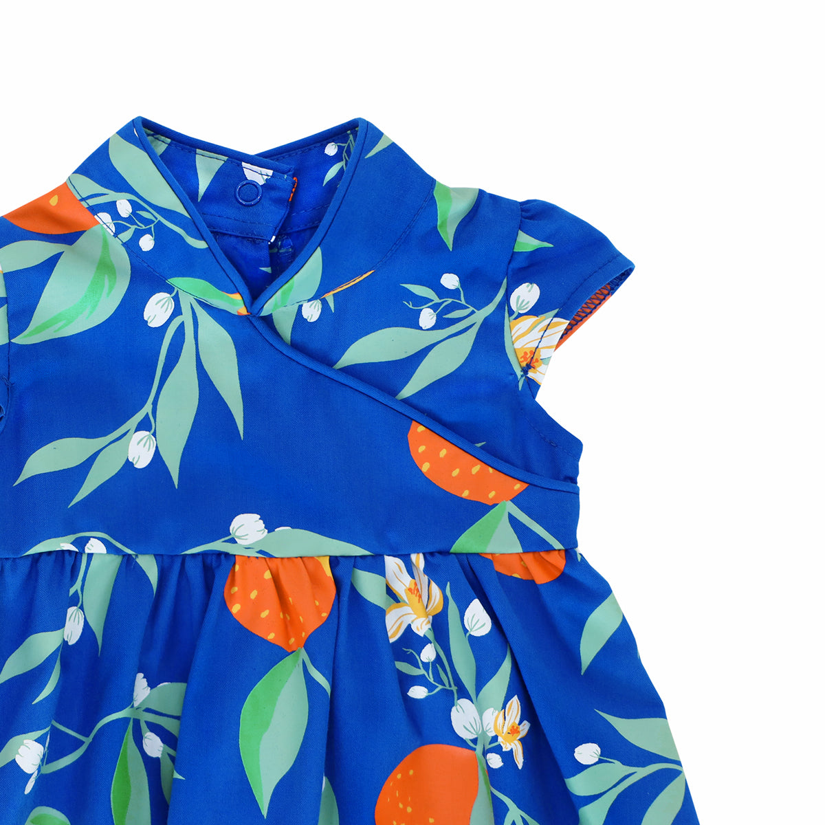Mandarin Orange Series - Baby Girl Dress in Blue Floral Orange Print by Le Petit Society — image 6