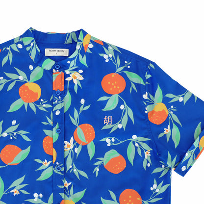 Mandarin Orange Series - Men's Shirt in Blue Floral Orange Print (Personalisable) by Le Petit Society — image 5