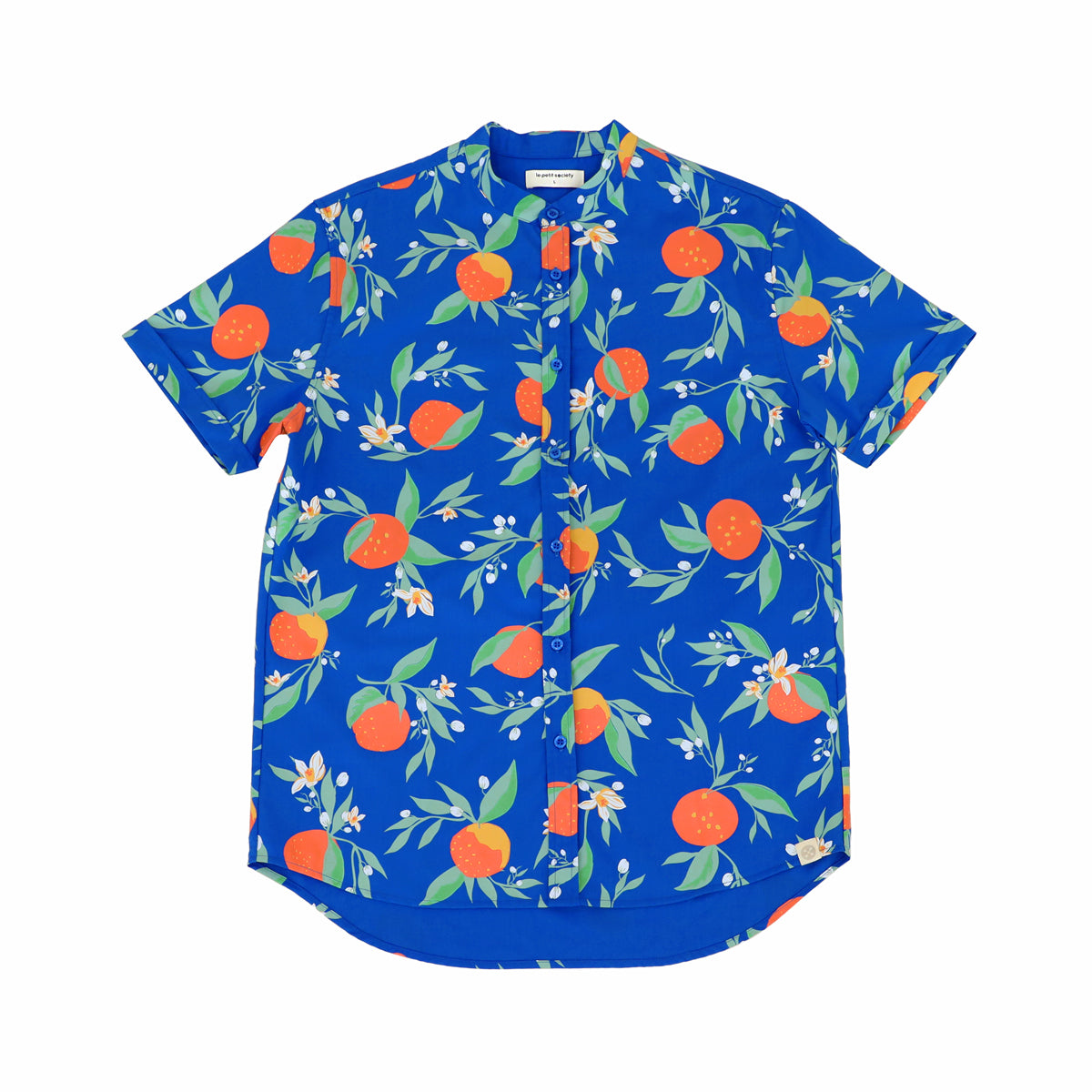 Mandarin Orange Series - Men's Shirt in Blue Floral Orange Print (Personalisable) by Le Petit Society — image 4