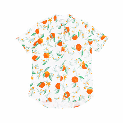 Mandarin Orange Series - Men's Shirt in White Floral Orange Print (Personalisable) by Le Petit Society