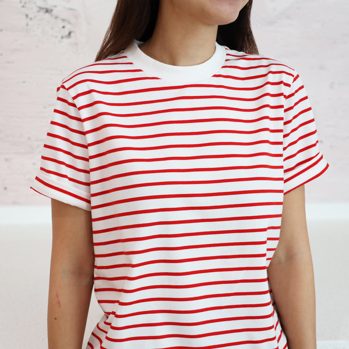 Family Tees - Personalisable Adult Striped Tee in Red (Unisex) by Le Petit Society — image 2