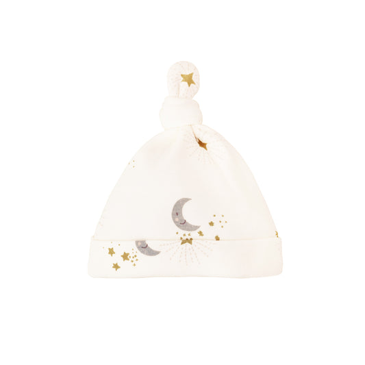 Baby Organic Knotted Hat in Moon & Stars Print by Le Petit Society
