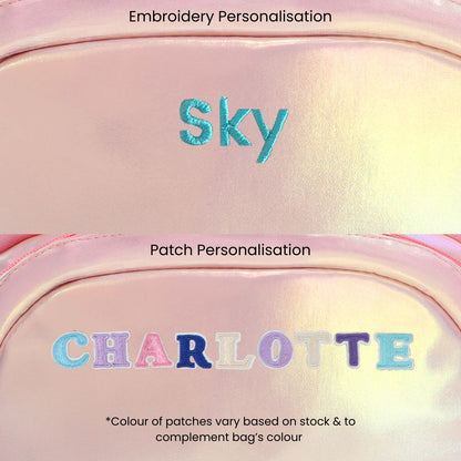 A close up of the embroidery and patch personalisation.