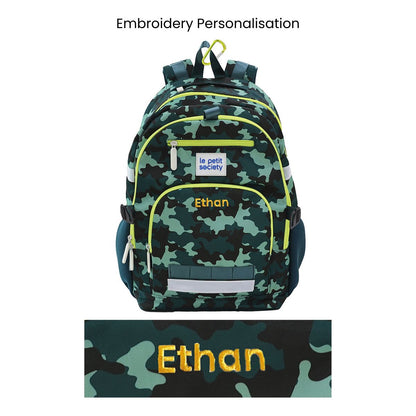 The LPS kids double pocket school bag with personalised name embroidery.