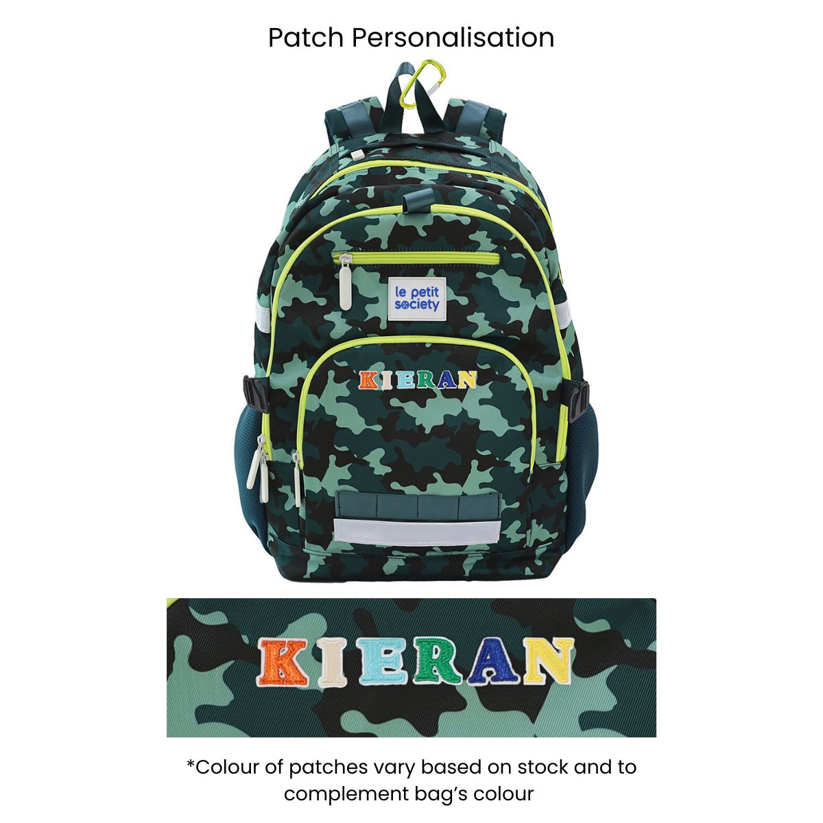 The LPS kids double pocket with personalised name patches.