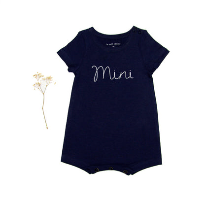 Family Tees - Mini Baby Short Sleeves Romper in Navy by Le Petit Society