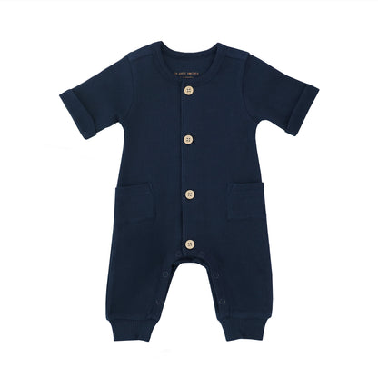 Baby Playsuit in Navy Waffle Jersey by Le Petit Society — image 9