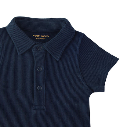 Baby Polo Romper in Navy Waffle Jersey by Le Petit Society — image 6