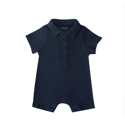 Baby Polo Romper in Navy Waffle Jersey by Le Petit Society — image 10