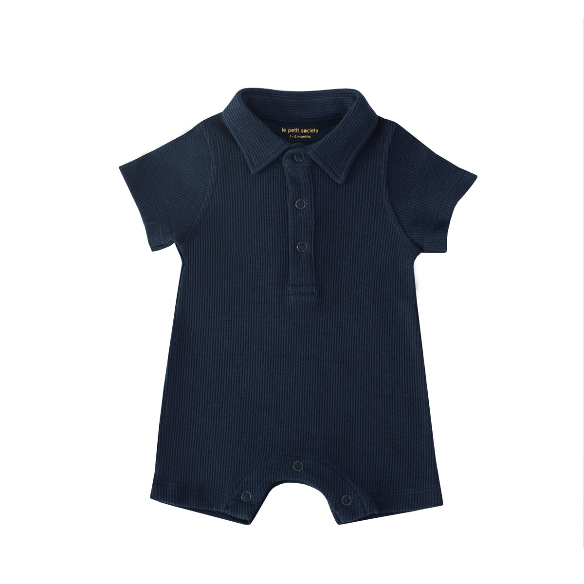 Baby Polo Romper in Navy Waffle Jersey by Le Petit Society — image 12