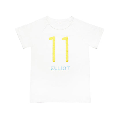 Number 11 Tee in White/Gold by Le Petit Society