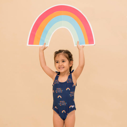 One Piece Swimsuit in Rainbow Print by Le Petit Society