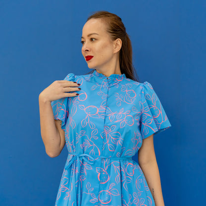 Mandarin Orange Series - Ladies Button Down Dress in Blue by Le Petit Society — image 5