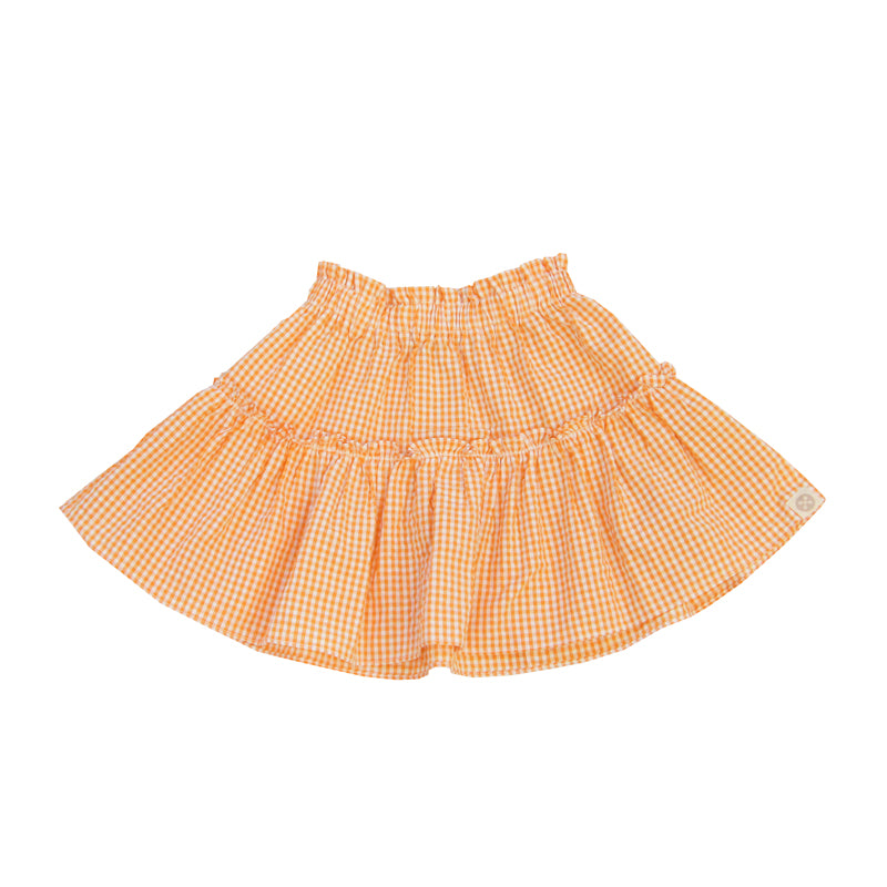 Resort Series - Girls Tiered Skirt in Orange Gingham by Le Petit Society — image 4