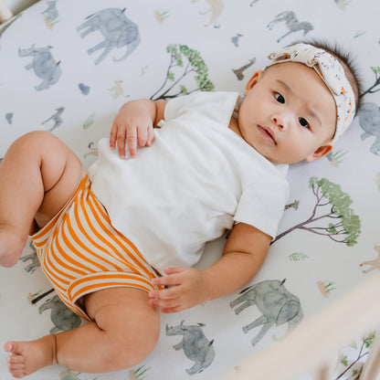 Baby Organic Boxer Shorts in Orange Stripes Print by Le Petit Society — image 2