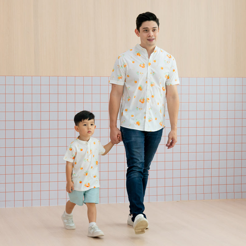 Mandarin Orange Series - Boy's Jersey Shirt in White by Le Petit Society — image 5