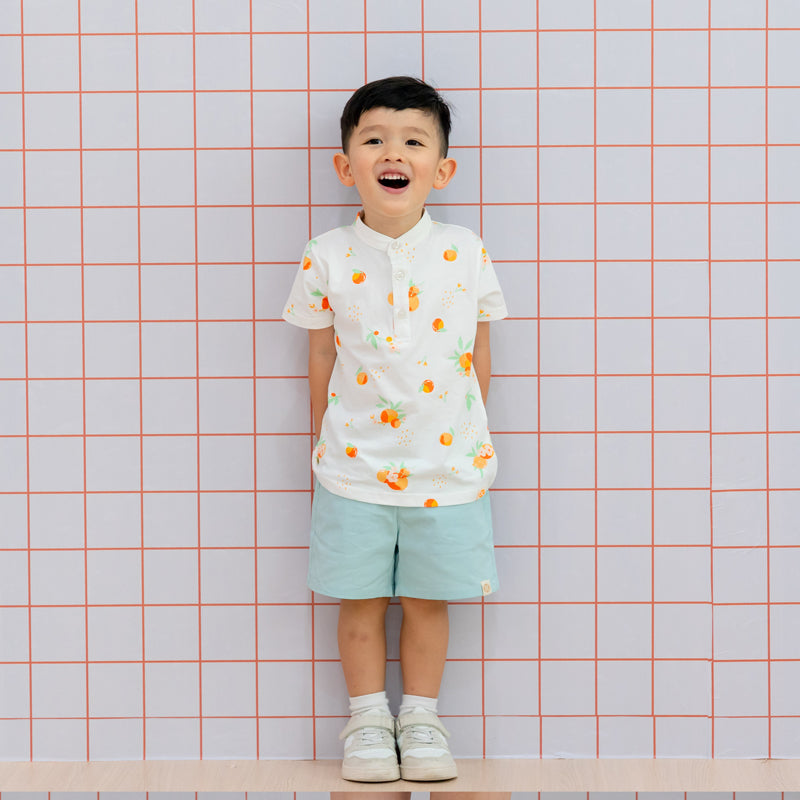 Mandarin Orange Series - Boy's Jersey Shirt in White by Le Petit Society