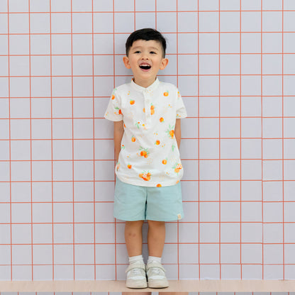 Mandarin Orange Series - Boy's Jersey Shirt in White by Le Petit Society