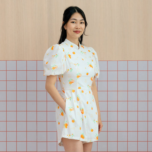 Mandarin Orange Series - Ladies Romper in White by Le Petit Society