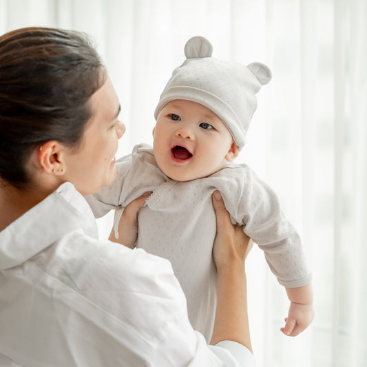 Organic Baby Bear Hat in Grey by Le Petit Society