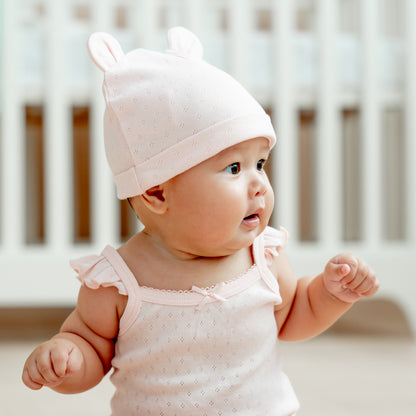 Organic Baby Bear Hat in Pink by Le Petit Society