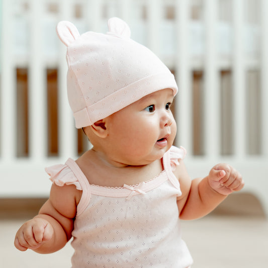 Organic Baby Bear Hat in Pink by Le Petit Society