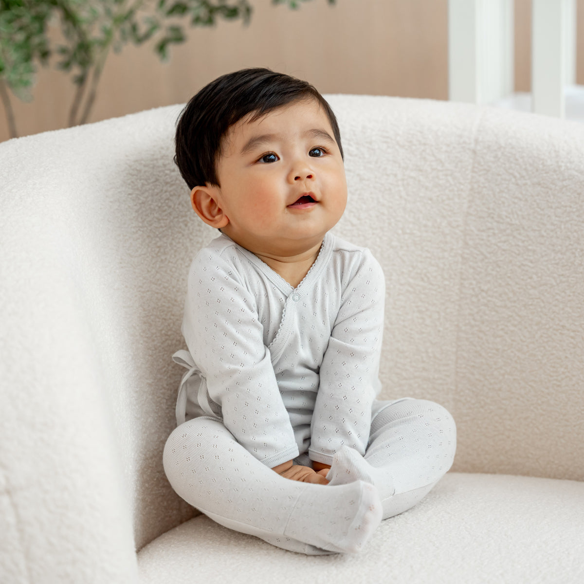 Organic Baby Long Sleeve Kimono Sleepsuit in Grey by Le Petit Society — image 2