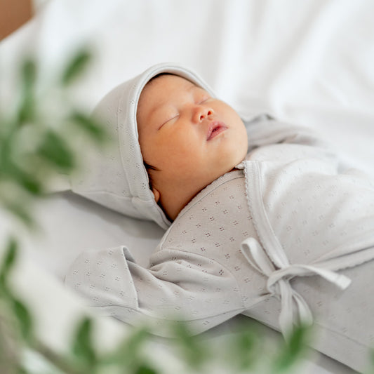 Organic Baby Long Sleeve Kimono Sleepsuit in Grey by Le Petit Society