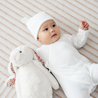 Organic Baby Long Sleeve Kimono Sleepsuit in White by Le Petit Society — image 9