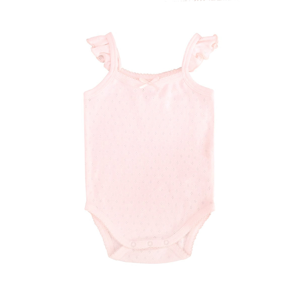Organic Baby Ruffle Strap Romper in Pink by Le Petit Society — image 3