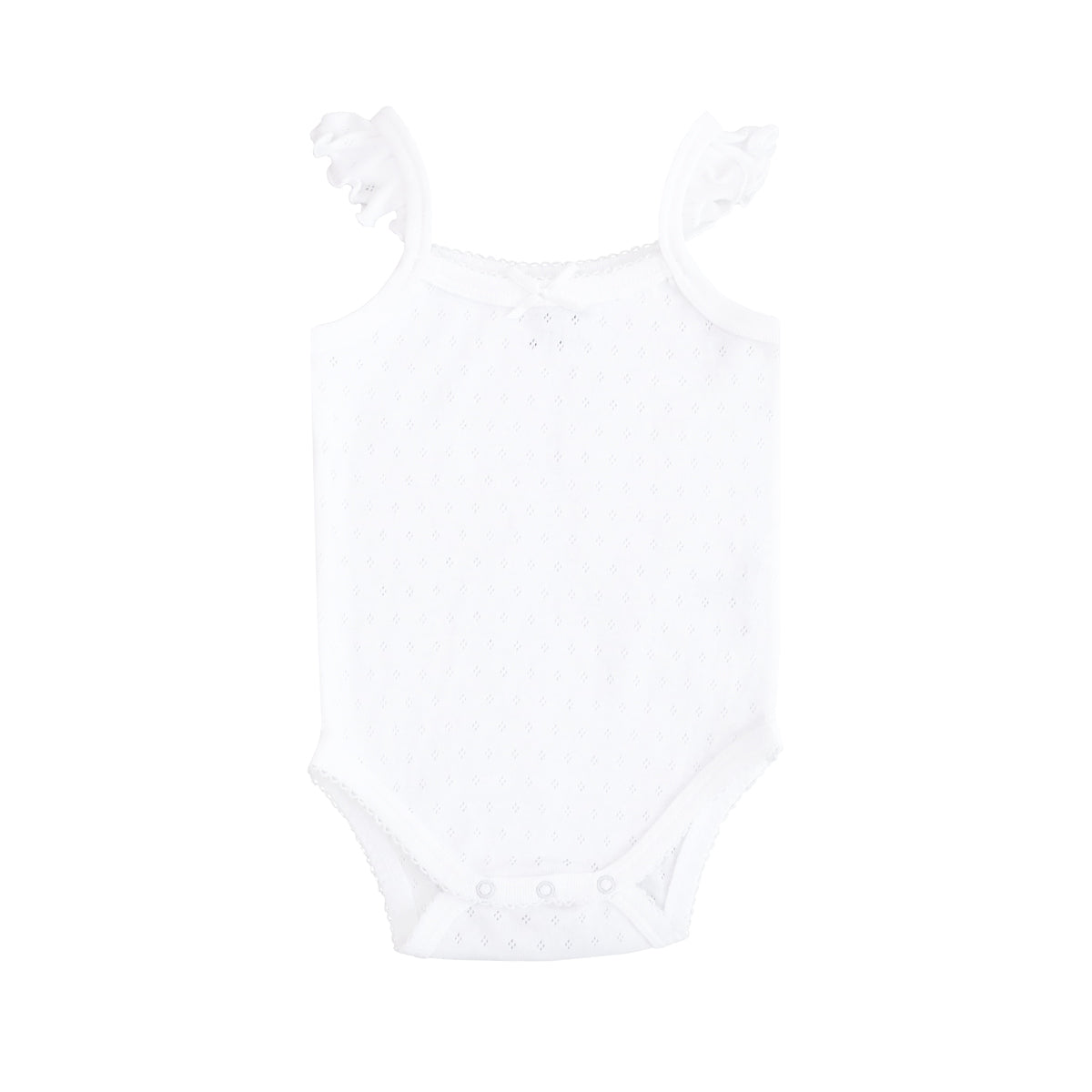 Organic Baby Ruffle Strap Romper in White by Le Petit Society — image 5