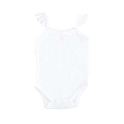 Organic Baby Ruffle Strap Romper in White by Le Petit Society — image 5