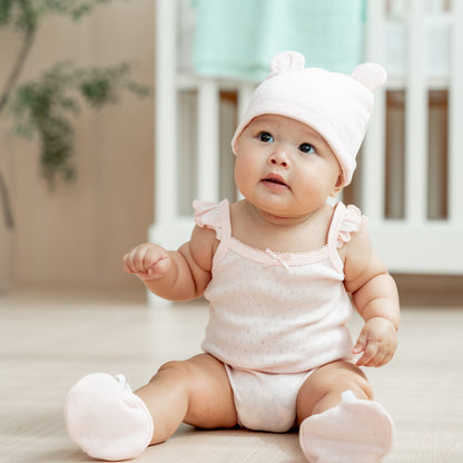 Organic Baby Ruffle Strap Romper in Pink by Le Petit Society — image 7