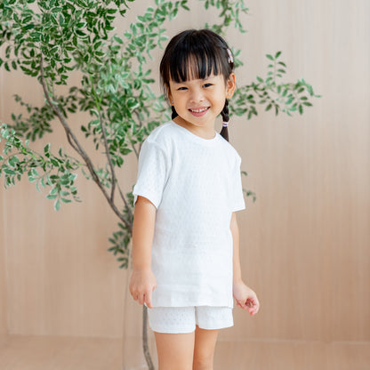Organic Kids Short Sleeves PJ Set in White by Le Petit Society — image 4