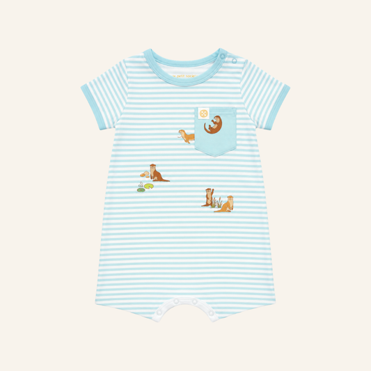 A Singapore Series - Otters Baby Romper in Blue by Le Petit Society