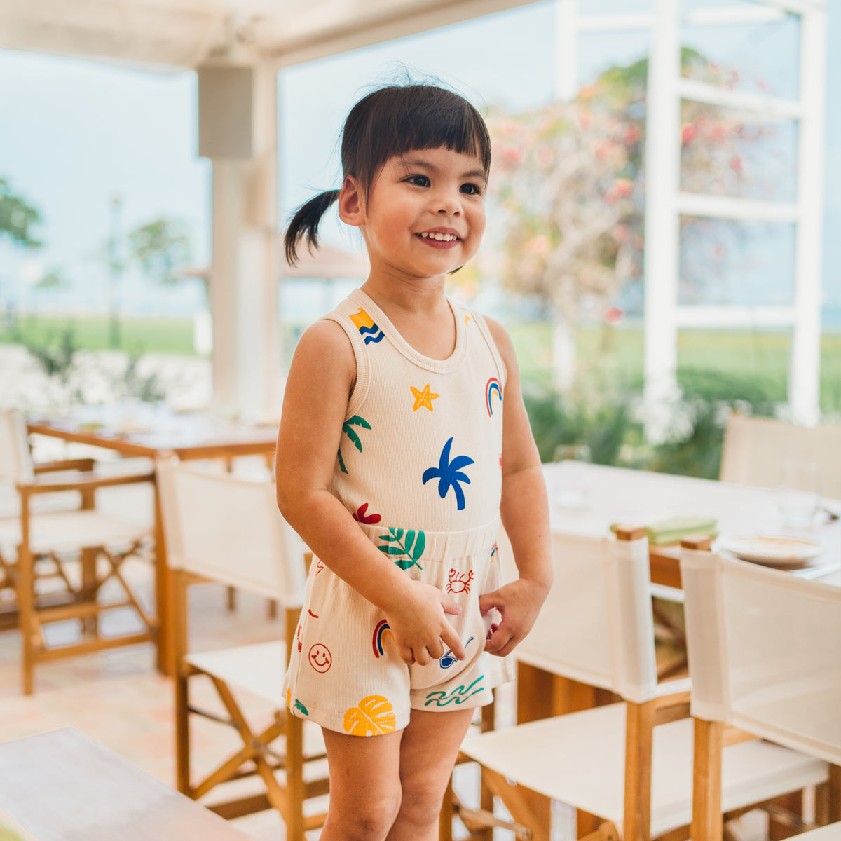Resort Series - Kids Ribbed Jumpsuit in Paradise Print by Le Petit Society — image 2