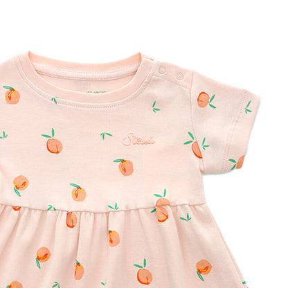Baby Girl Organic Dress in Peach Print by Le Petit Society — image 2