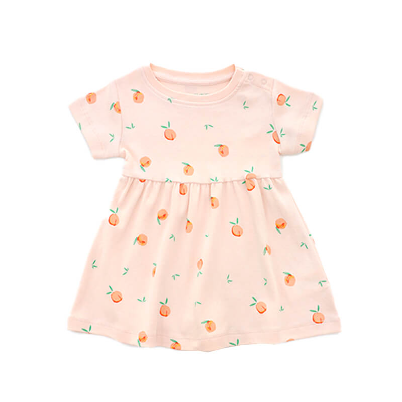 Baby Girl Organic Dress in Peach Print by Le Petit Society