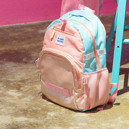The LPS kids single pocket school bag in pink and gold design.