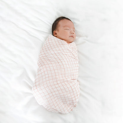 Baby Organic Swaddle in Pink Grid by Le Petit Society — image 2