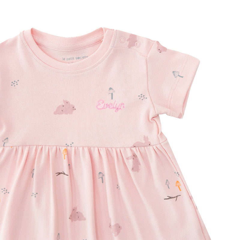 Baby Girl Organic Dress in Pink Rabbit Print by Le Petit Society — image 2