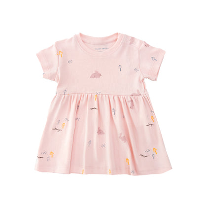 Baby Girl Organic Dress in Pink Rabbit Print by Le Petit Society — image 4