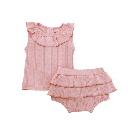 Baby Girl Ruffle Top in Plum Pointelle Cotton by Le Petit Society — image 8