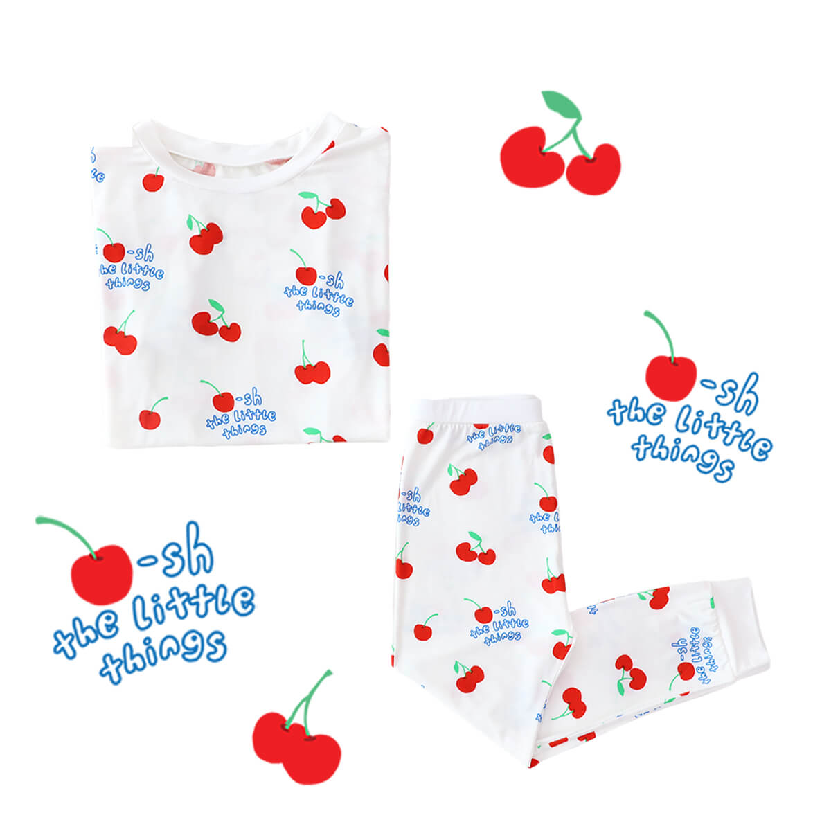 Kids Bamboo Short Sleeves Pyjamas in Cherry Print by Le Petit Society — image 4