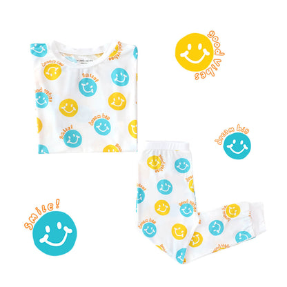 Kids Bamboo Short Sleeves Pyjamas in Smiley Print by Le Petit Society — image 8