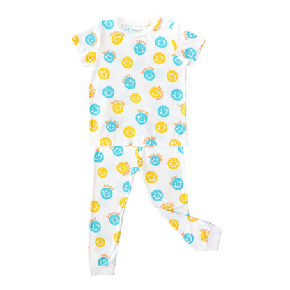 Kids Bamboo Short Sleeves Pyjamas in Smiley Print by Le Petit Society — image 3
