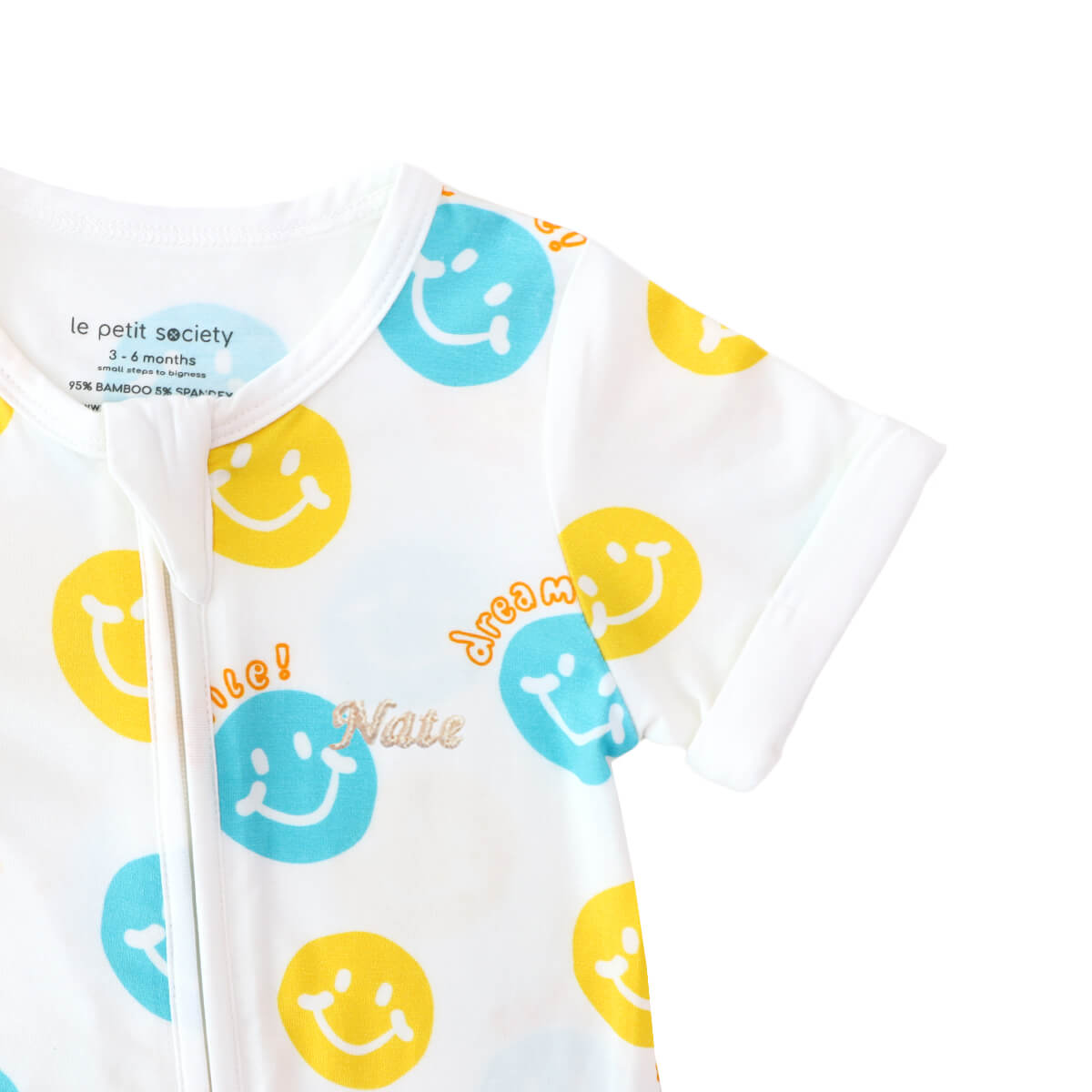 Baby Bamboo Short Sleeves Sleepsuit in Smiley Print by Le Petit Society — image 3