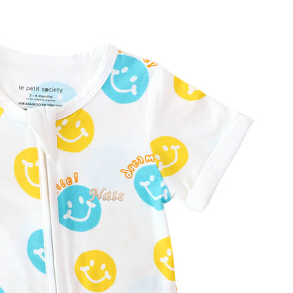 Baby Bamboo Short Sleeves Sleepsuit in Smiley Print by Le Petit Society — image 3