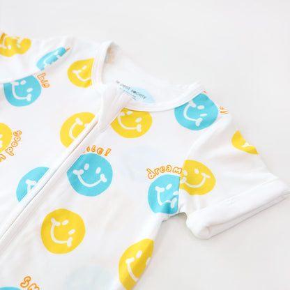 Baby Bamboo Short Sleeves Sleepsuit in Smiley Print by Le Petit Society — image 2